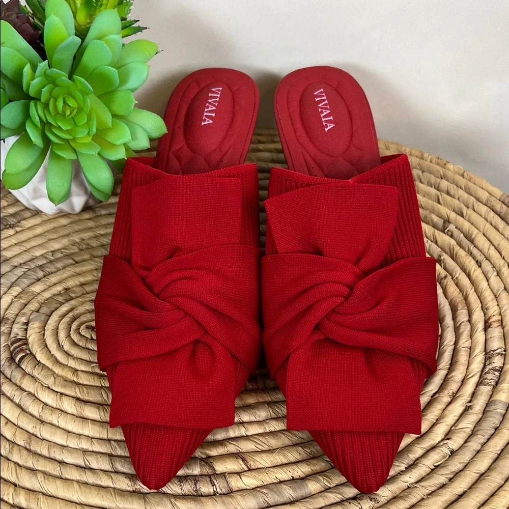 NWOT Vivaia Pointed Toe Yaffa Wedge Mule Sandals Red - Picture 3 of 11